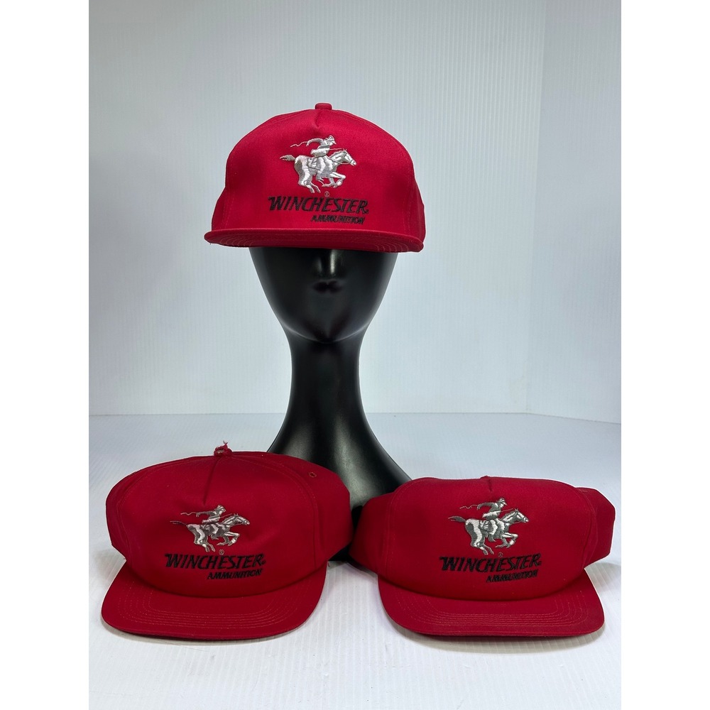 Vintage Winchester Ammunition Hat Set of 3 K-Products Red Snapback Made in USA